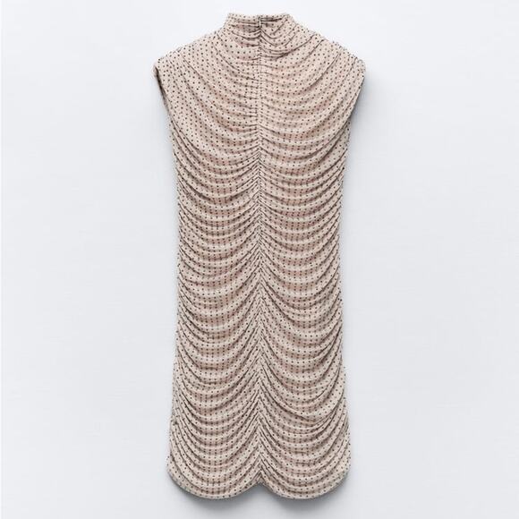 ZARA BLOGGER FAVORITE SHORT MESH RHINESTONE DRESS - Picture 11 of 13